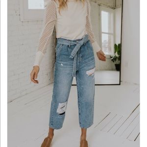 NWT Roolee paper bag tie waist denim pants